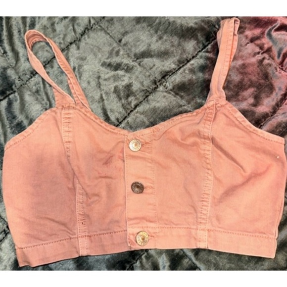 American Eagle Pink Buttoned Down Denim Cropped Tank Top - Picture 4 of 10